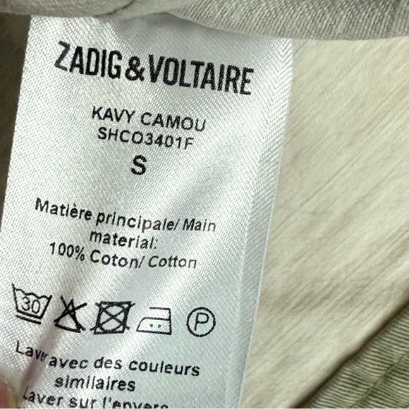 Zadig & Voltaire Cavi Camo Jacket Green Tan Casual Military Women Small Designer - Picture 10 of 13